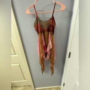 Layered Top with Jeweled Bodice in Rust, Pink & Brown